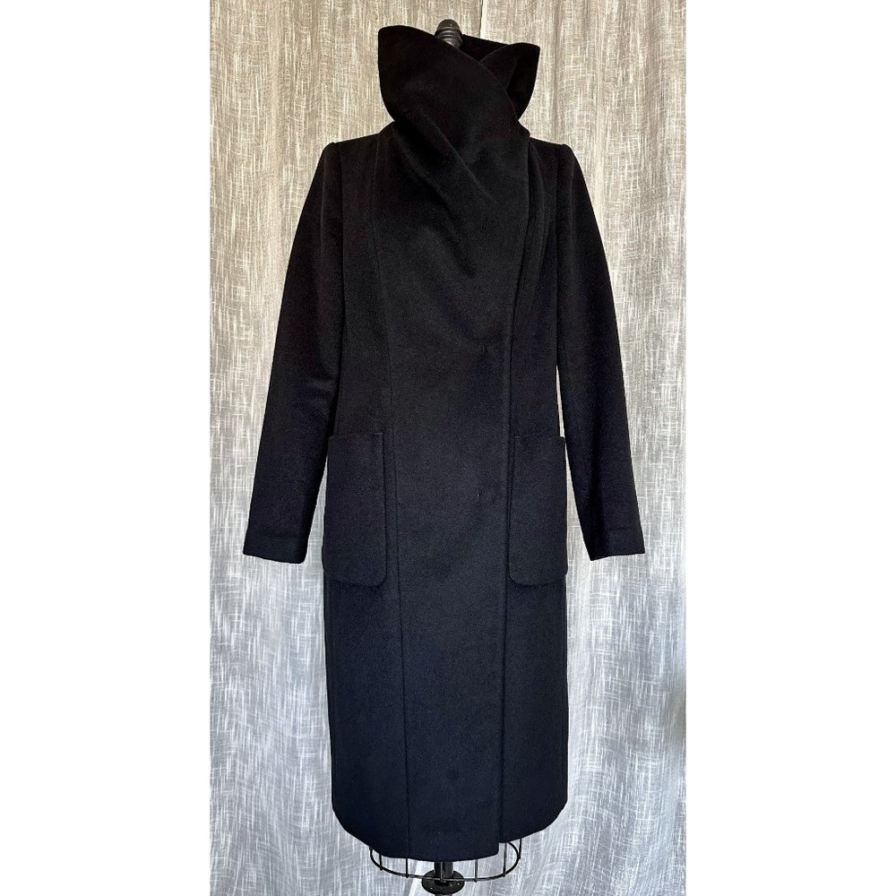 Express Double Breasted Tailored Wool Coat with Draped Collar